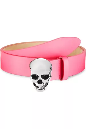 Alexander McQueen Men's 3D Skull Leather Belt - Sugar Pink - Size 42