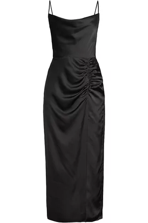 Milly Women's Lilliana Ruched Satin Cowlneck Slipdress - Black - Size 6