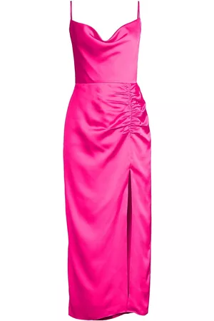 Milly Women's Lilliana Ruched Satin Cowlneck Slipdress - Pink - Size 10