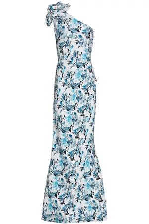 CHIARA BONI Women's Gosia Asymmetric Floral Jersey Gown - Pantelleria Blue - Size 8