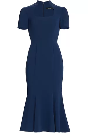 Badgley Mischka Women's Short-Sleeve Fishtail Midi-Dress - Midnight Blue - Size 6
