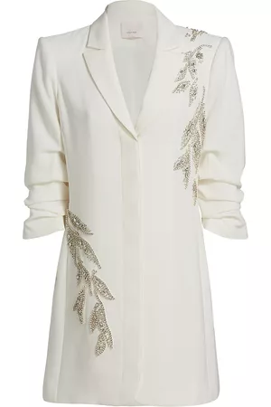 Cinq A Sept Women Blazer Dresses - Women's Joel Crystal-Embellished Crepe Blazer Dress - Ivory - Size 2