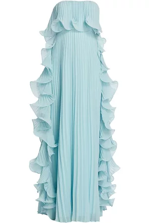 Badgley Mischka Women's Strapless Pleated Ruffle Gown - Azure - Size 10