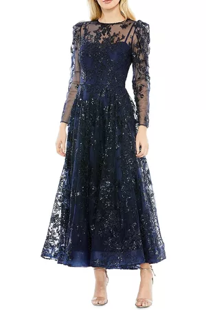 Mac Duggal Women's Embroidered Illusion High-Neck A-Line Gown - Navy - Size 20