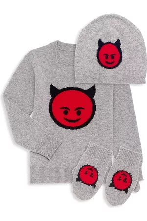 Sofia Cashmere Little Boy's 3-Piece Smiling Devil Sweater, Hat & Mittens Set - Grey - Size 2