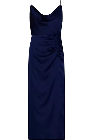 Milly Women Ruched dresses - Women's Lilliana Ruched Satin Cowlneck Slipdress - Navy - Size 12