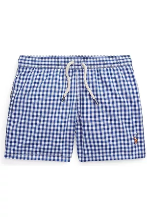 Ralph Lauren Boys Swim Shorts - Little Boy's Gingham Print Swim Shorts - Cruise Royal Gingham - Size 7