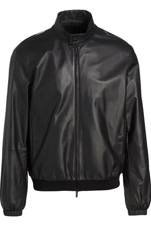 Emporio Armani Men's Leather Bomber Jacket - Black - Size 40
