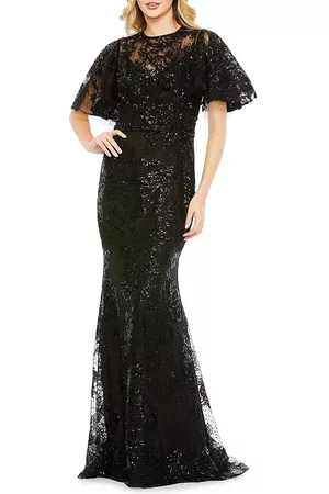 Mac Duggal Women Evening Dresses - Women's Embellished Flutter-Sleeve High-Neck Gown - Black - Size 4 - Black - Size 4
