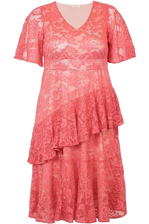Kiyonna Women's Lace Affair Cocktail Dress - Coral - Size 14