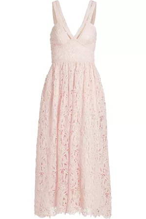 Ml Monique Lhuillier Women's Lace Sleeveless Midi-Dress - Rose Quartz - Size 14