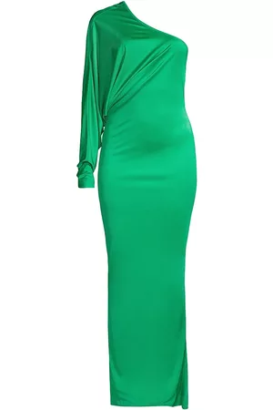 GINGER & SMART Women's Aphrodite Draped Asymmetric Satin Jersey Dress - Green - Size 18