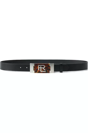 Ralph Lauren Women's Rectangle Logo Buckle Leather Belt - Black - Size Medium