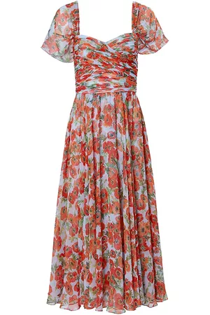 Carolina Herrera Women's Gathered Bustier A-Line Midi-Dress - Sky Blue Multi - Size 4