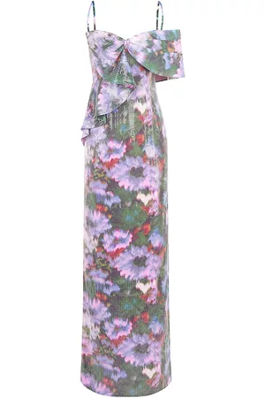 THEIA Women's Chiara Floral Sequin Asymmetric Column Gown - Floral Blur - Size 14