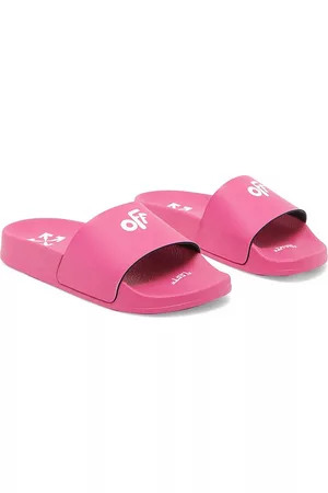 OFF-WHITE Girls Sandals - Little Girl's & Girl's "Off" Logo Pool Slides - Off Fuchsia Beige - Size 11 (Child)