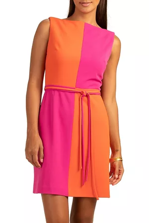 Trina Turk Women's Coco Colorblocked Crepe Knit Tie-Waist Dress - Solar Flare Sunset Pink - Size 12