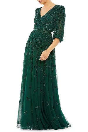 Mac Duggal Women's Beaded Floor-Length Gown - Deep Emerald - Size 16