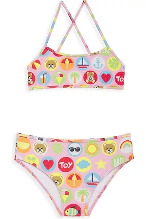 Moschino Little Girl's & Girl's 2-Piece Logo Print Swimsuit - Pink Multi - Size 10