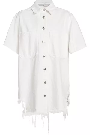 Stella McCartney Women's Distressed-Hem Denim Shirt - White - Size 8
