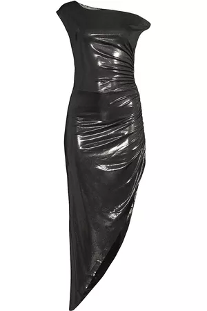 Norma Kamali Women's Metallic Asymmetric Draped Midi-Dress - Gunmetal - Size XS