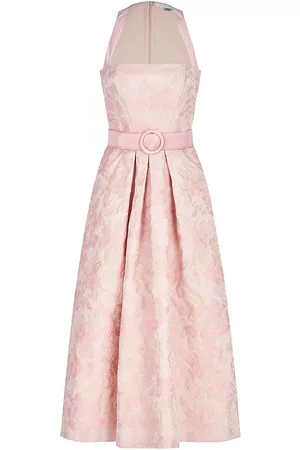 Kay Unger Women Printed Dresses - Women's Morgana Floral-Jacquard Halter Dress - Pink Mauve - Size 18