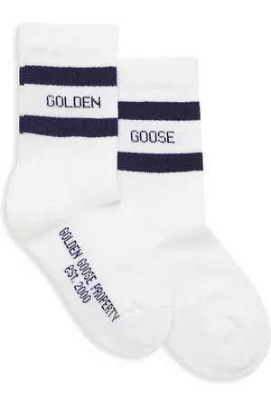 Golden Goose Socks - Litte Kid's & Kid's High Rib Striped Socks - Old White Blue - Size 9