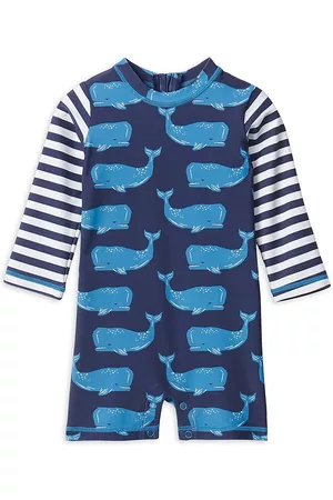 Hatley Girls Swimsuits - Baby Boy's Whales One-Piece Rashguard Swimsuit - Patriot Blue - Size 3 Months