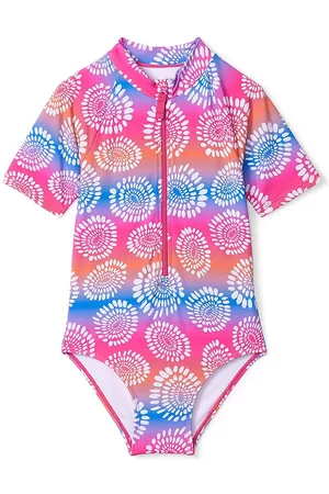 Hatley Girls Swimsuits - Little Girl's & Girl's Eyelash Mandela Rashguard Swimsuit - Fuchsia Purple - Size 3