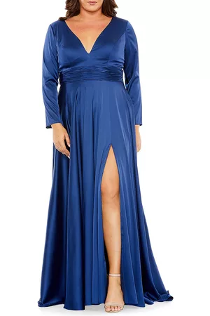 Mac Duggal Women's Fabulouss Long-Sleeve Pleated Plus-Size Gown - Midnight - Size 18W