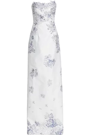 Rene Ruiz Collection Women Printed Dresses - Women's Strapless Floral Jacquard Mermaid Gown - Ivory Navy - Size 18