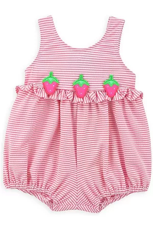 Florence Eiseman Girls Swimsuits - Baby Girl's Seersucker Bubble Swimsuit - Pink White - Size 6 Months