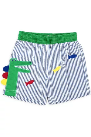Florence Eiseman Boys Swim Shorts - Little Boy's Seersucker Swim Trunks - Royal White - Size 4