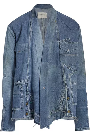 GREG LAUREN Men Denim Jackets - Men's Overall Western Denim Jacket - Blue - Size XXL