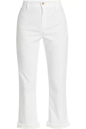 Max Mara Women High Waisted Jeans - Women's Tracy High-Rise Fringed Straight Crop Jeans - White - Size 6
