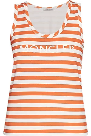 Moncler Women Tank Tops - Women's Logo Striped Jersey Tank - Orange Multi - Size XL