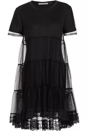 ALICE+OLIVIA Women Casual Dresses - Women's Embroidered Tulle & Jersey T-Shirt Dress - Black - Size Large