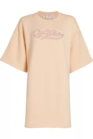 OFF-WHITE Women T-shirts - Women's Embroidered Baseball Logo Snap T-Shirt Dress - Beige Fuschia - Size Small
