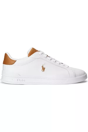 Ralph Lauren Men Sports Shoes - Men's Heritage Court Sneakers - White Tan - Size 8.5
