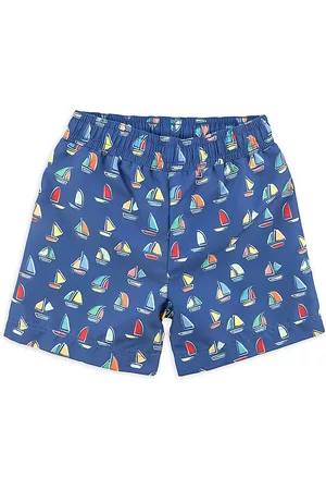 Florence Eiseman Boys Swim Shorts - Little Boy's Printed Sailboat Print Swim Trunks - Navy Multi - Size 2