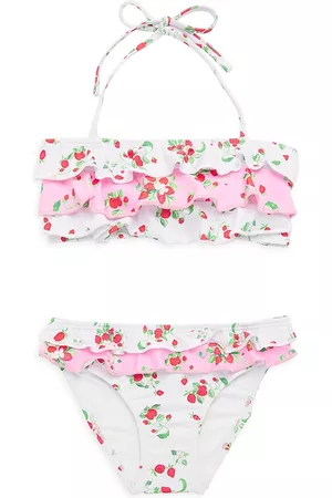 PQ Girls Bikinis - Little Girl's & Girl's 2-Piece Strawberry Print Ruffle Bikini - Strawberry - Size 2