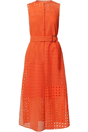 AKRIS Women Midi Dresses - Women's Sleeveless Eyelet Midi-Dress - Orange Red - Size 12