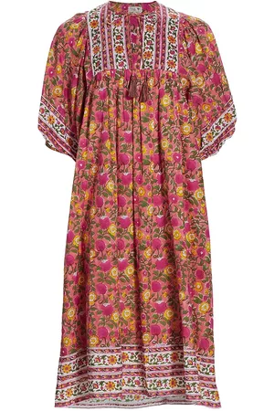 Mille Women's Saffron Cotton Floral Puff-Sleeve Dress - Passion Fruit - Size XS