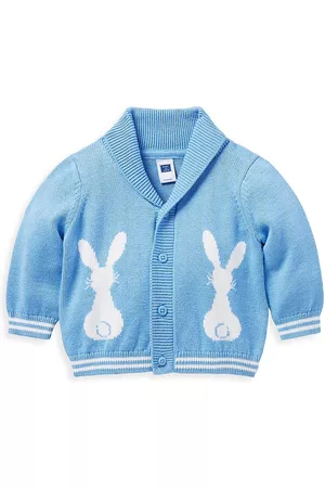 Janie and Jack Girls Sweatshirts - Baby Boy's Shawl Collar Cardigan - Blue - Size 6 Months