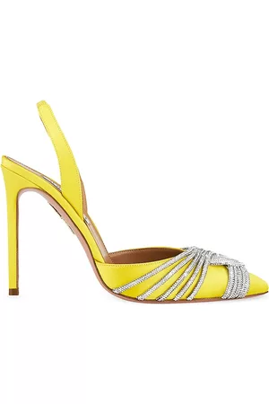 Aquazzura Women's Chain Of Love Satin Slingback Sandals - Yellow - Size 9