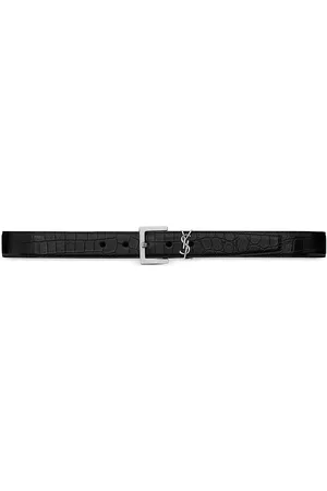 Saint Laurent Men Belts - Men's Monogram Belt in Matte Crocodile-Embossed Leather - Black - Size 34