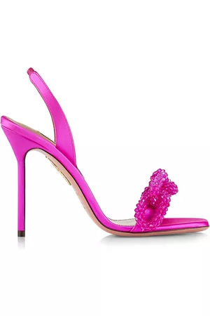 Aquazzura Women Sandals - Women's Chain Of Love Satin Slingback Sandals - Exotic Orchid - Size 6.5
