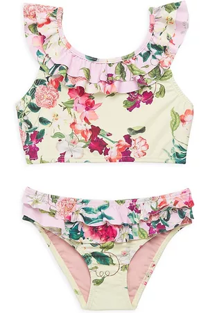 PQ Girls Bikini Sets - Little Girl's & Girl's 2-Piece Tropical Floral Ruffle Bikini - Summer Hibiscus - Size 6