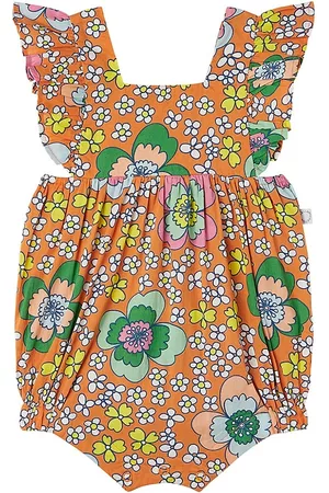 Stella McCartney Rompers - Baby Girl's Floral Bubble Romper - Orange Multi - Size 9 Months
