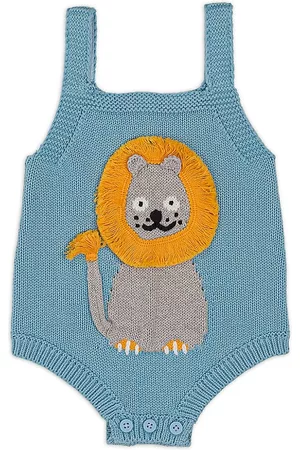 Stella McCartney Baby Boy's Lion Embroidered Knit Bodysuit - Blue - Size 3 Months